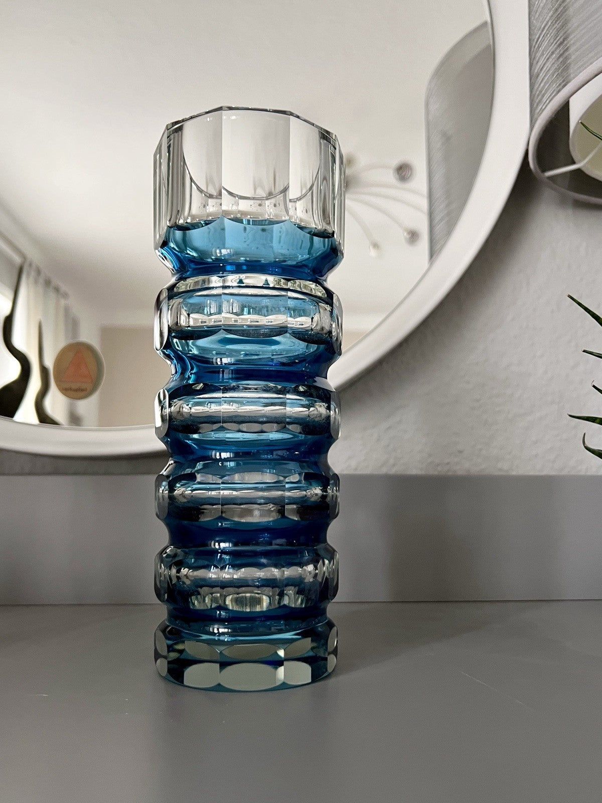 Antik? Art Déco Vase Glasvase Vase Glas Kristallglas Entwurf Meltzer Haida blau