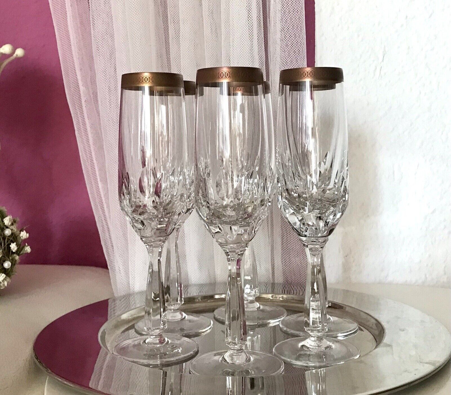 Vintage 6 EDEL Sektflöten Sektgläser Glas Kristallglas So Schön Mintonborte