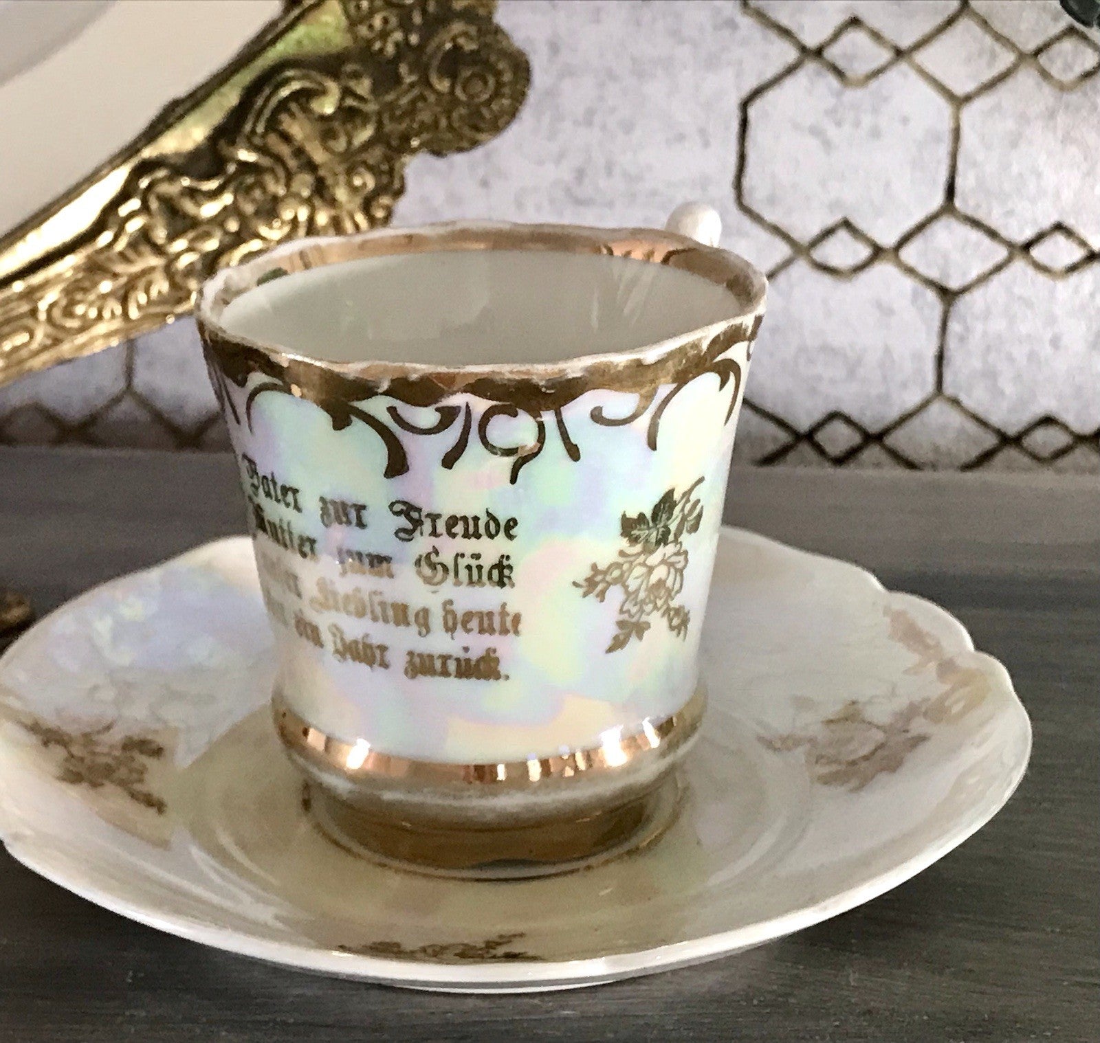 Antik Porzellan Andenken Becher Gedeck Sammeltasse Tasse Geburtstag Kind