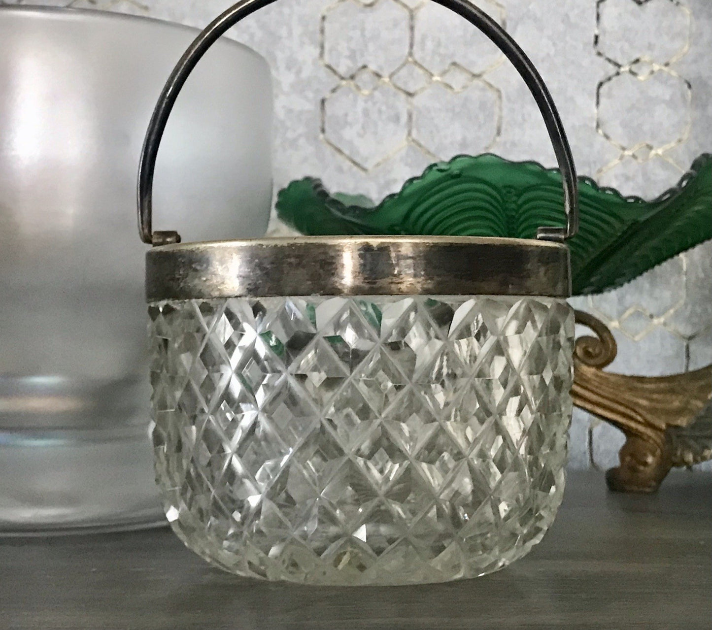 Antik Bonboniere Glasdose Dose Bleikristall edel Schliff Baccarat? versilbert