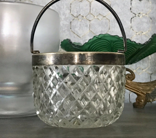 Antik Bonboniere Glasdose Dose Bleikristall edel Schliff Baccarat? versilbert