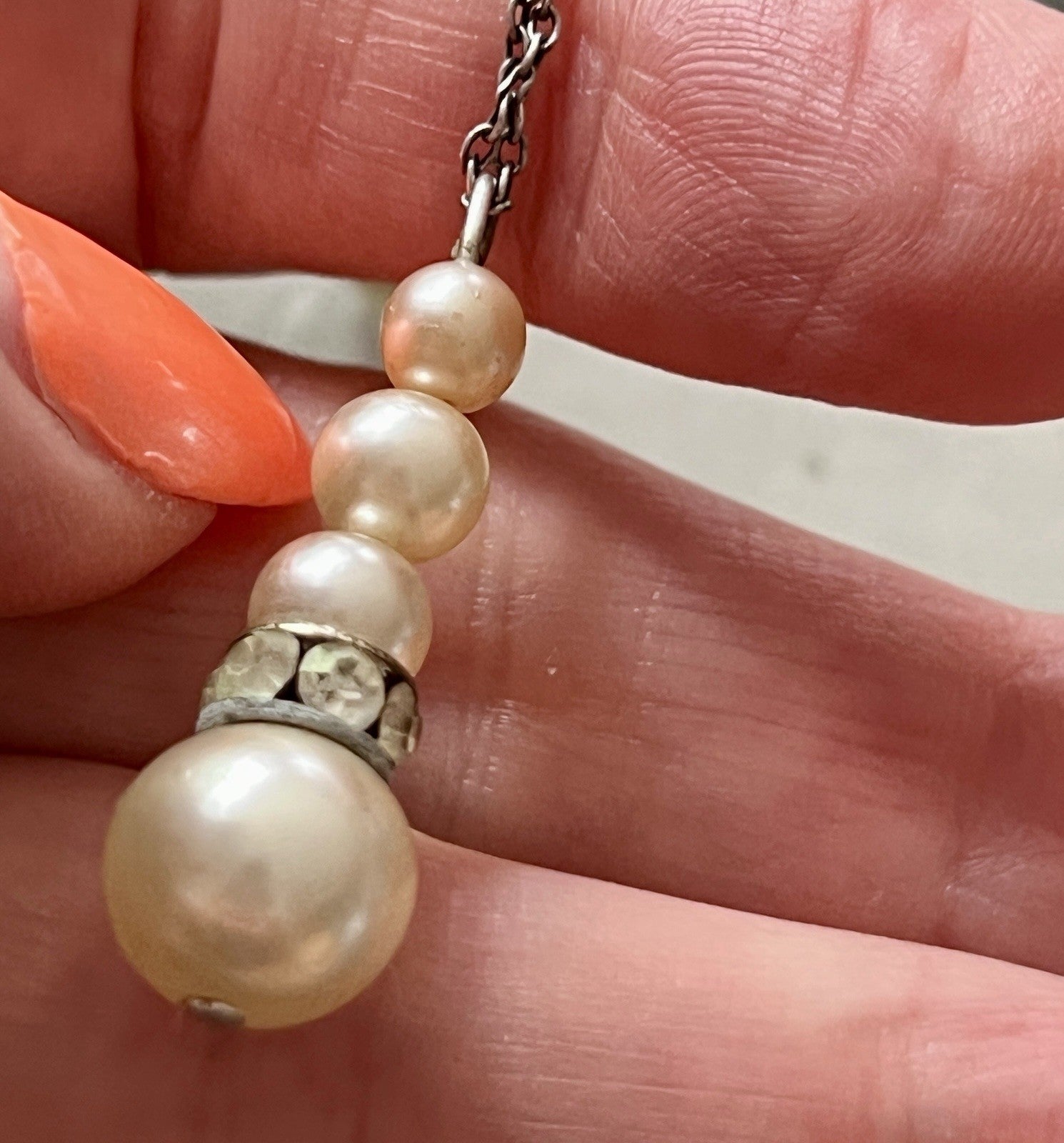 Vintage Antik? 835 Silber Collier Halskette Perlen Strass/ Steine?