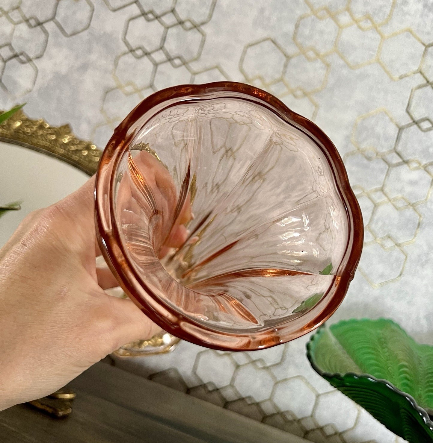 Antik Art Déco 1 Vase Glasvase Pressglas rosa Rosalin Glas