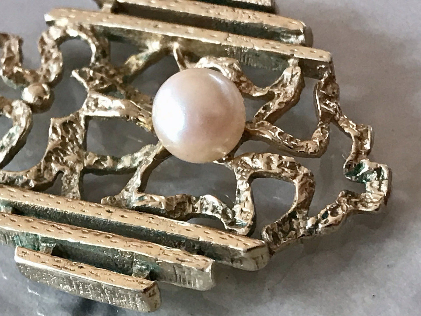 Vintage Designer Anhänger Perle Amerik. Doublè vergoldet Brutalismus MCM TeKa