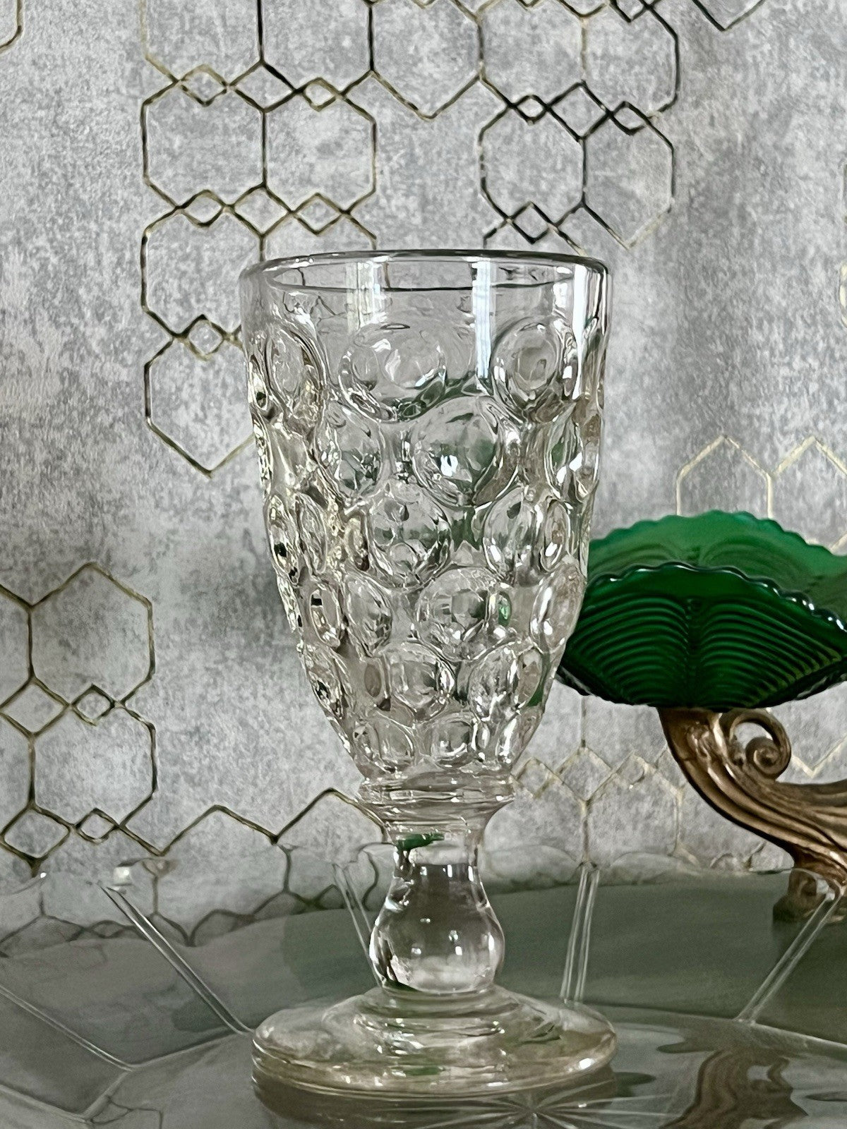Antik  Biedermeier Tausendaugen Fußbecher Bierglas Ale Glas Abriss