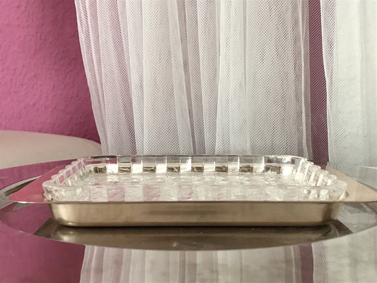 Vintage alt WMF Butterschale versilbert mit Kristallglas Einsatz Wagenfeld Ära