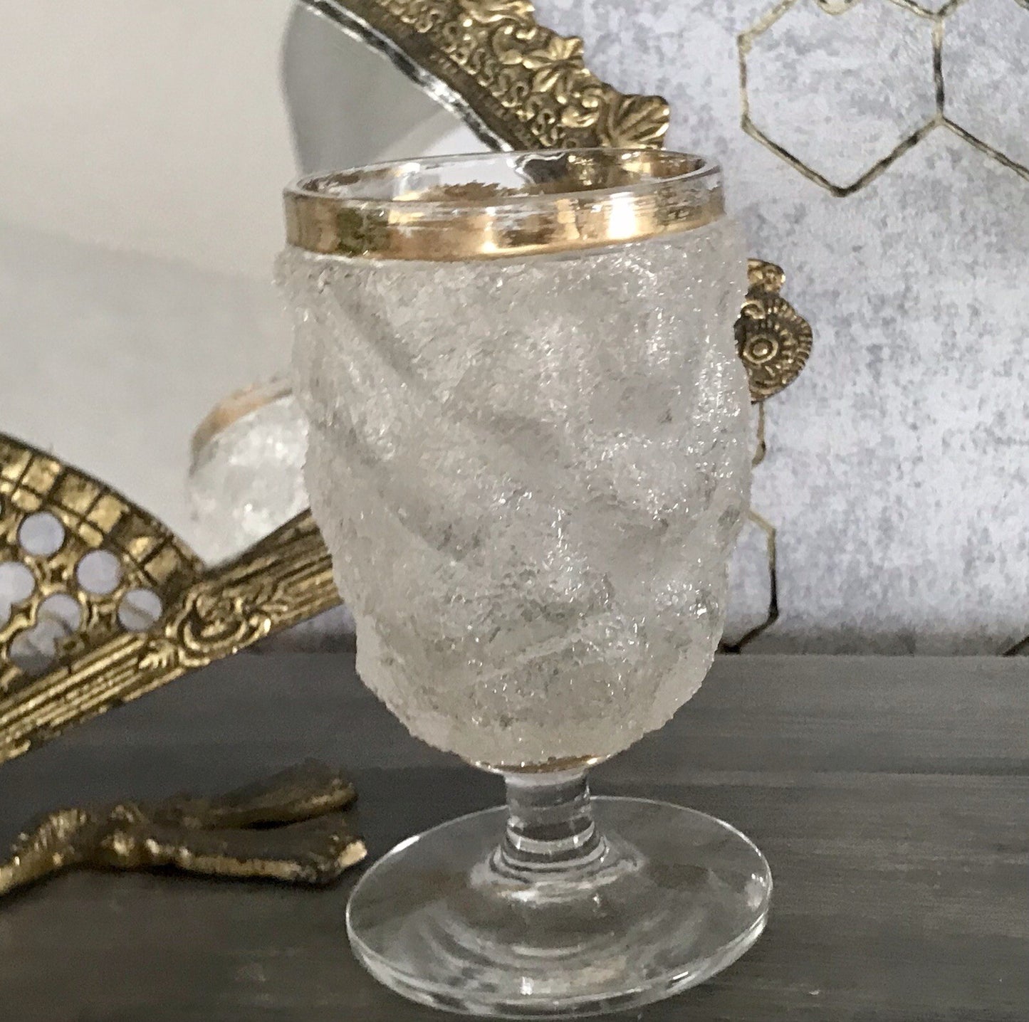 Antik 1 (von 10) Fußbecher Kelch Becher Weinglas Pokalglas Kristallglas? ~1870