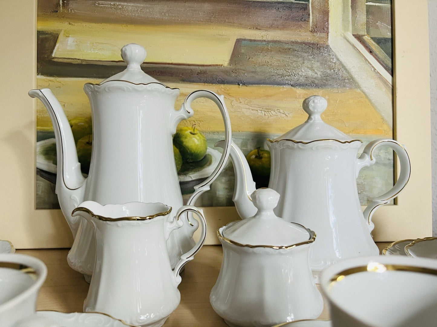 Vintage klassisches  Mitterteich Porzellan Kaffeeservice weiß gold 12 Pers. WOW!