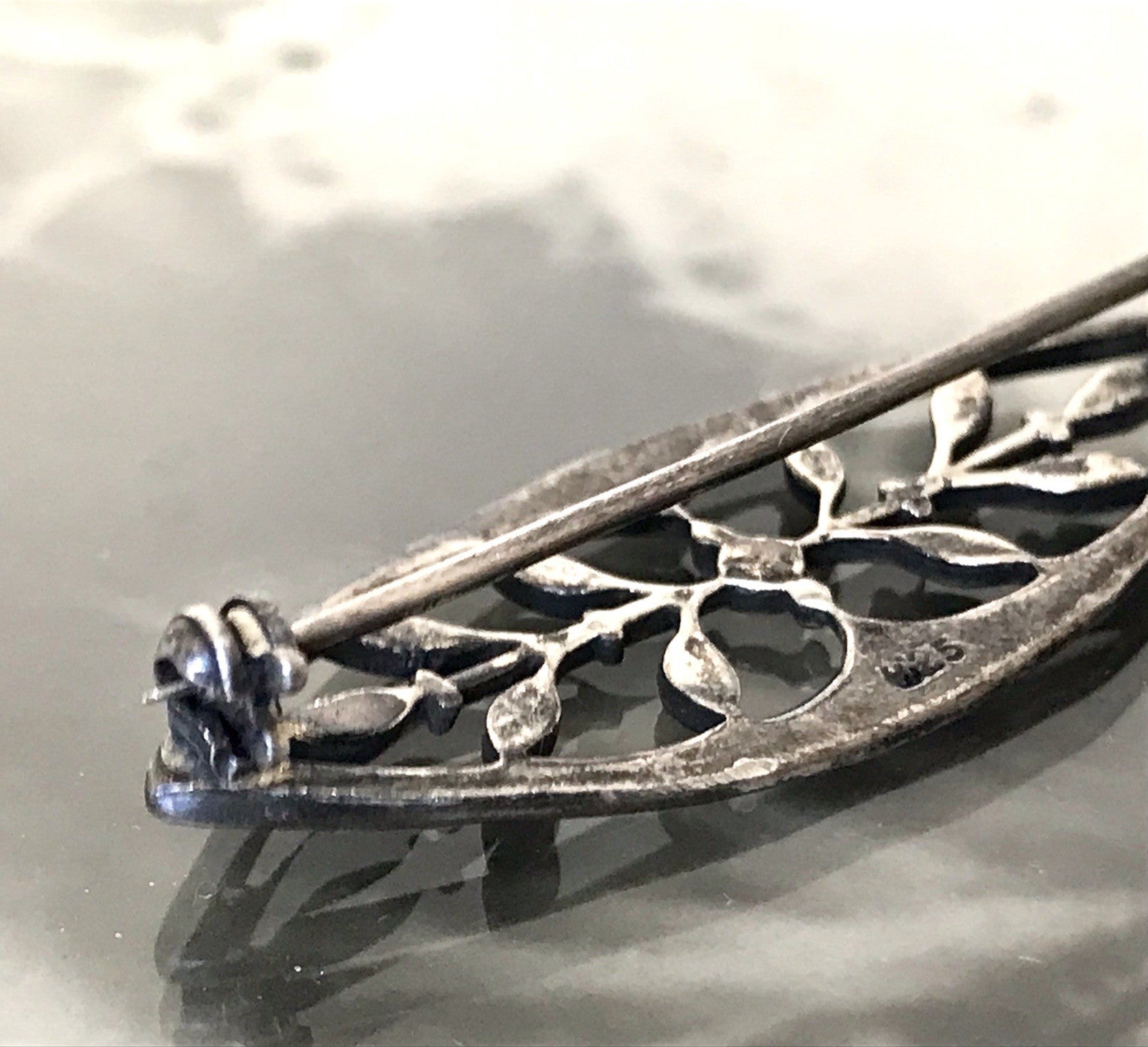 Antik reines Jugendstil Brosche 835 Silber Markasite WUNDERVOLLE ARBEIT!