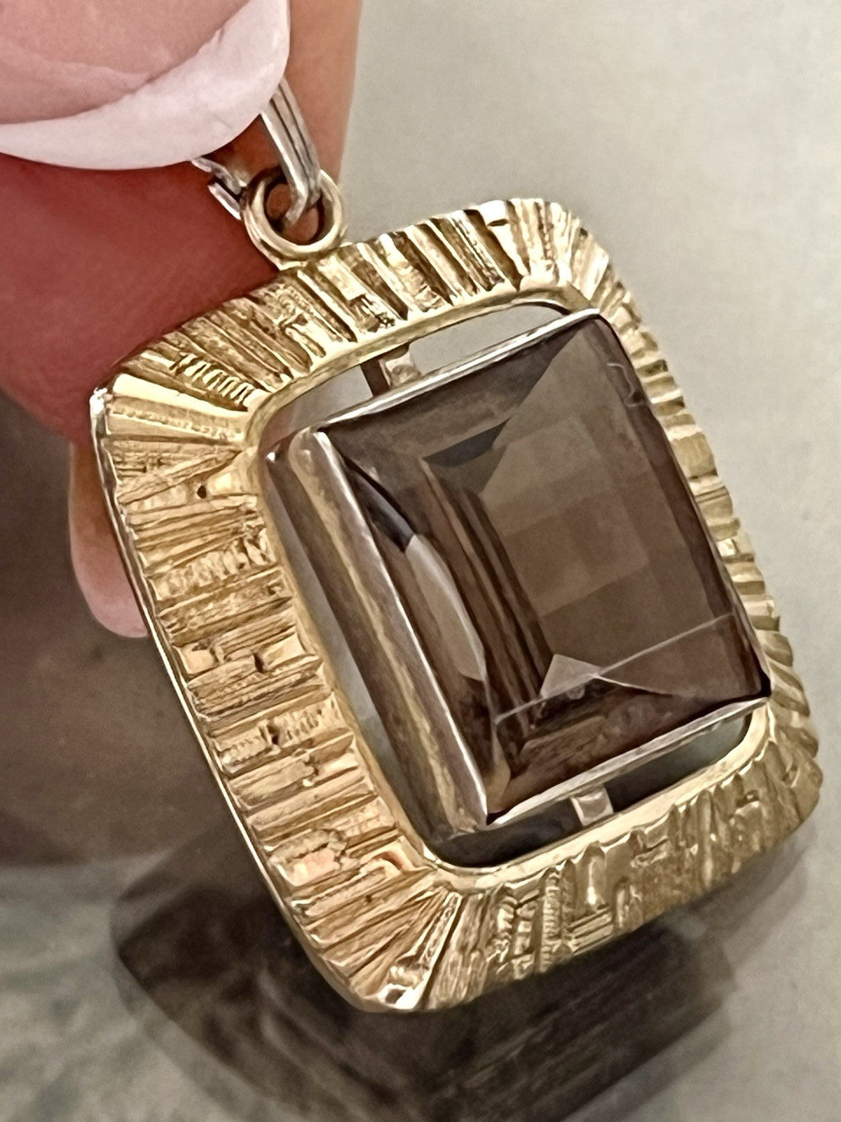 Vintage Alt Kettenanhänger Anhänger 835 K&L Silber vergoldet Rauchquarz?