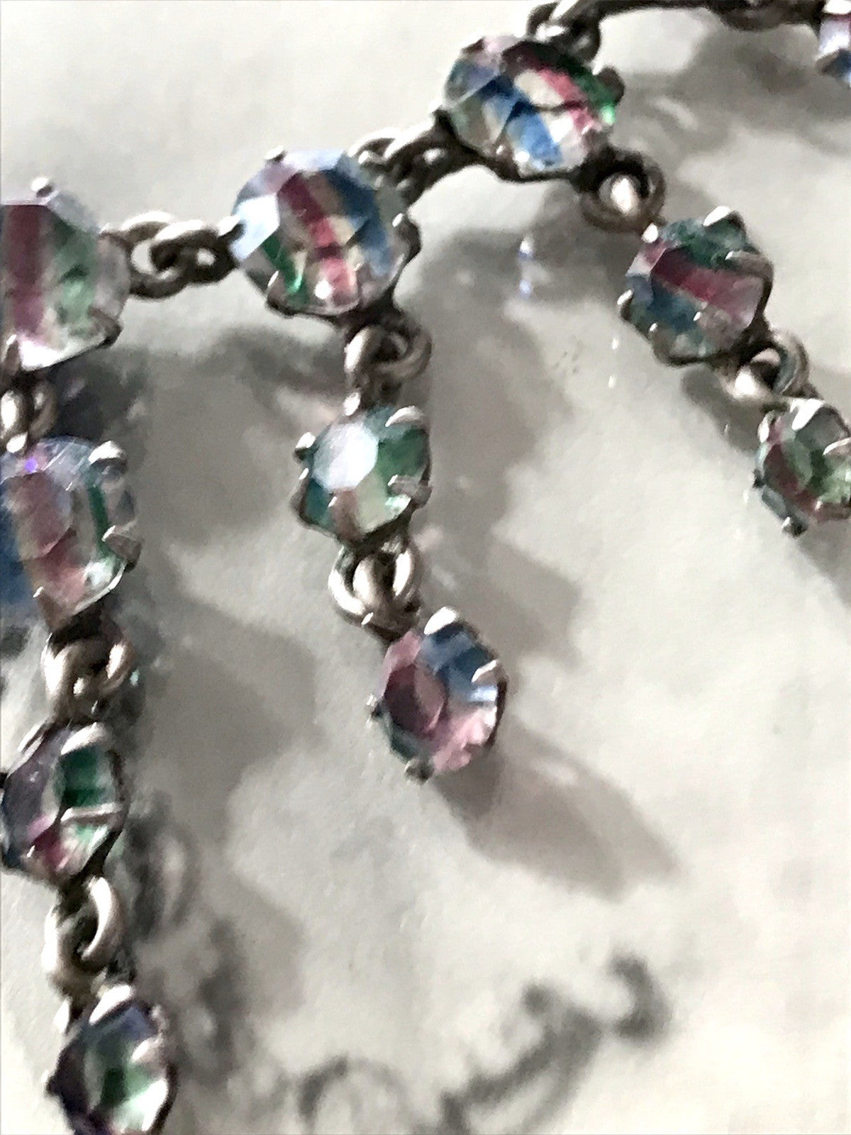 Antik Edel Art Déco 925 Silber Collier Halskette Rheinkiesel