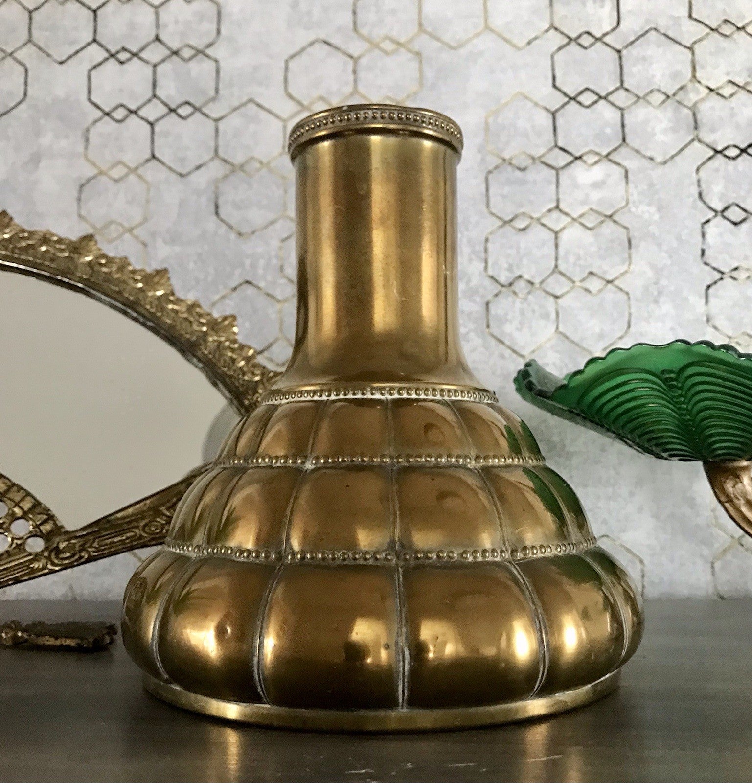 Antik WMF Straußenmarke Jugendstil Art Déco Messing Vase Relief