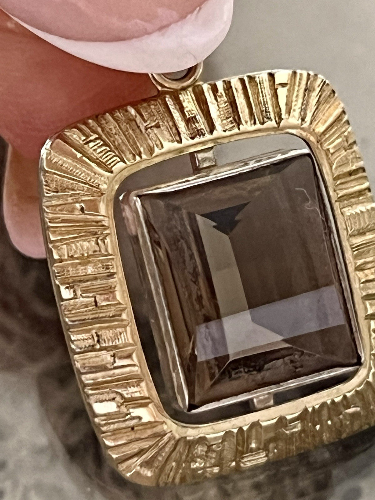 Vintage Alt Kettenanhänger Anhänger 835 K&L Silber vergoldet Rauchquarz?