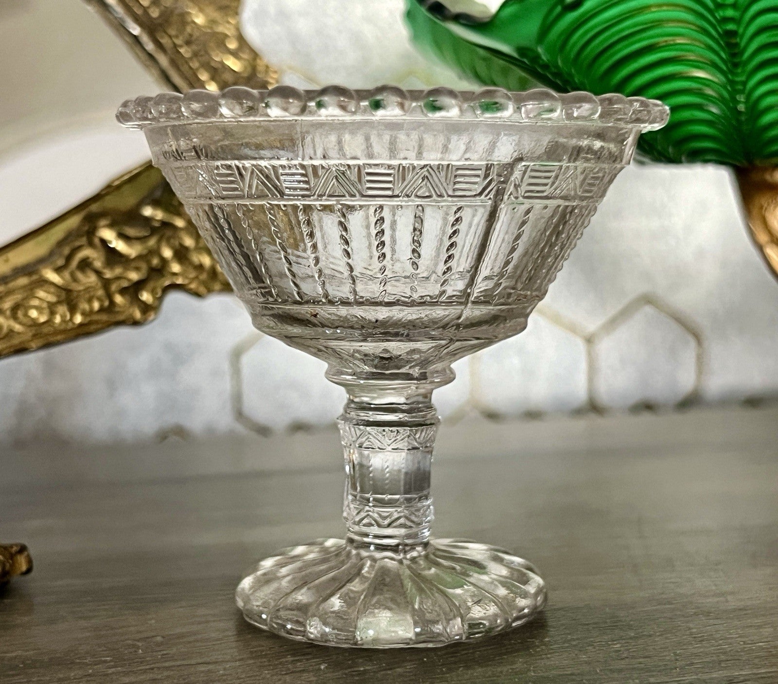 Antik Jugendstil Art Déco Pressglas Glas Fußschale Schale Zuckerschale