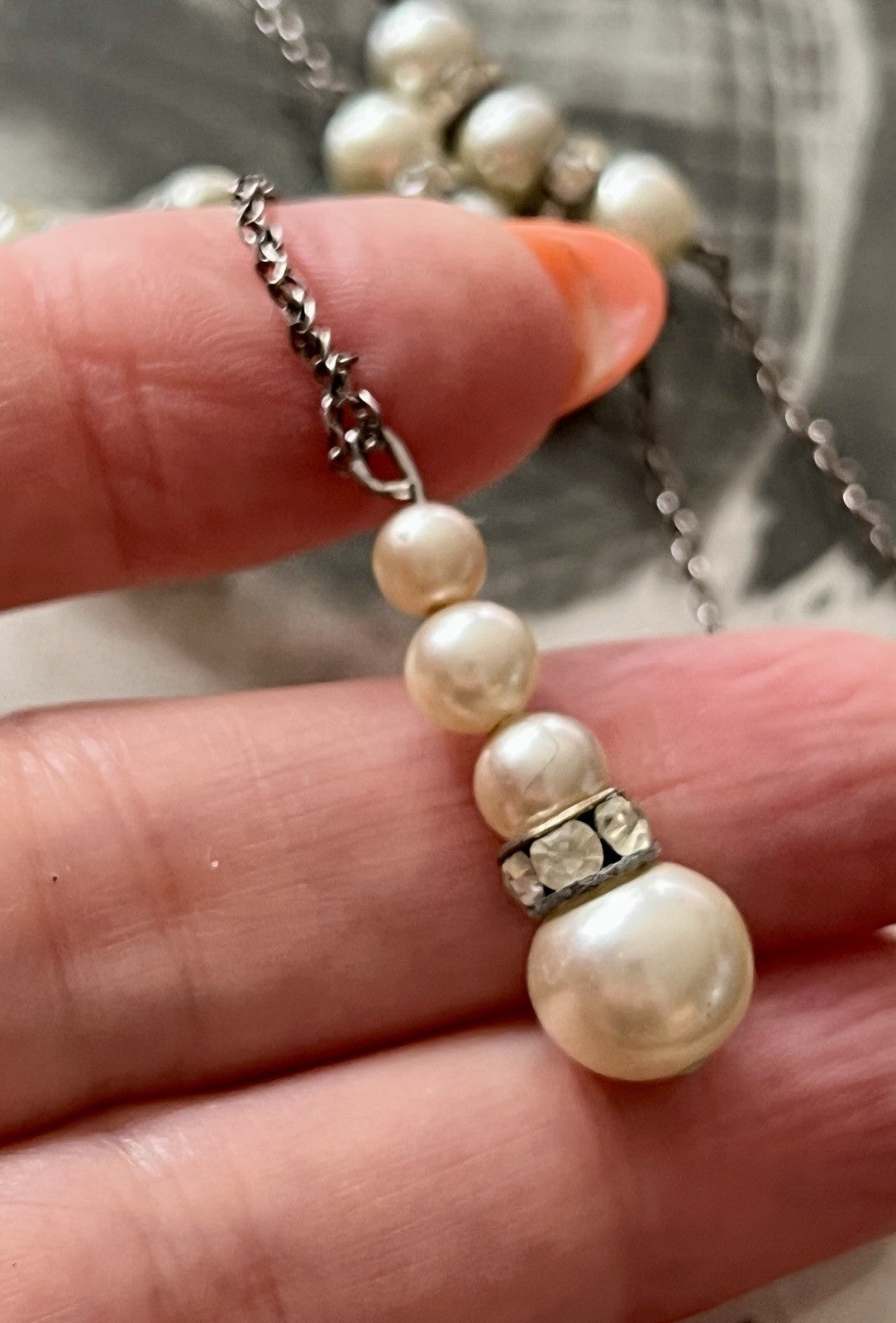 Vintage Antik? 835 Silber Collier Halskette Perlen Strass/ Steine?