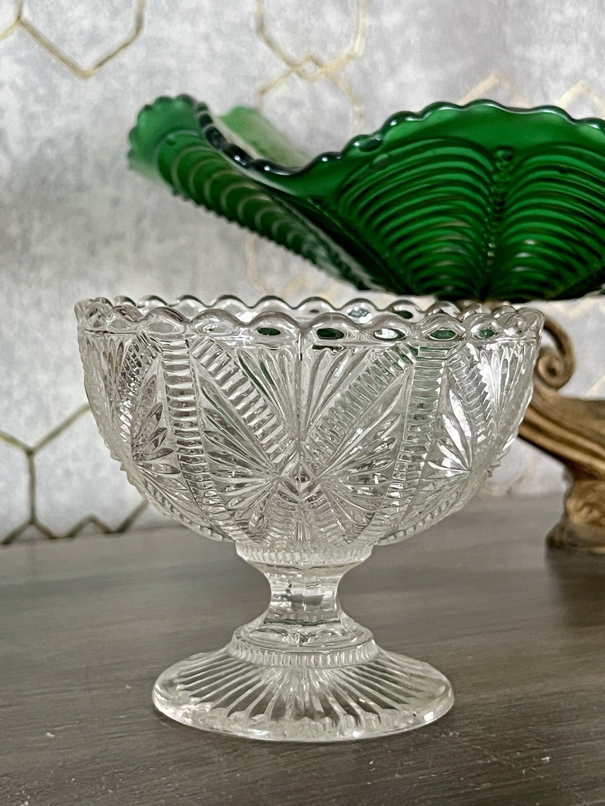 Antik Jugendstil  Pressglas Glas Fußschale Schale Zuckerschale Villeroy&Boch