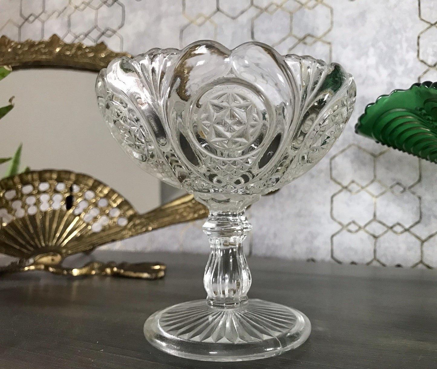 Antik Jugendstil Art Déco Pressglas Glas Fußschale Schale Zuckerschale