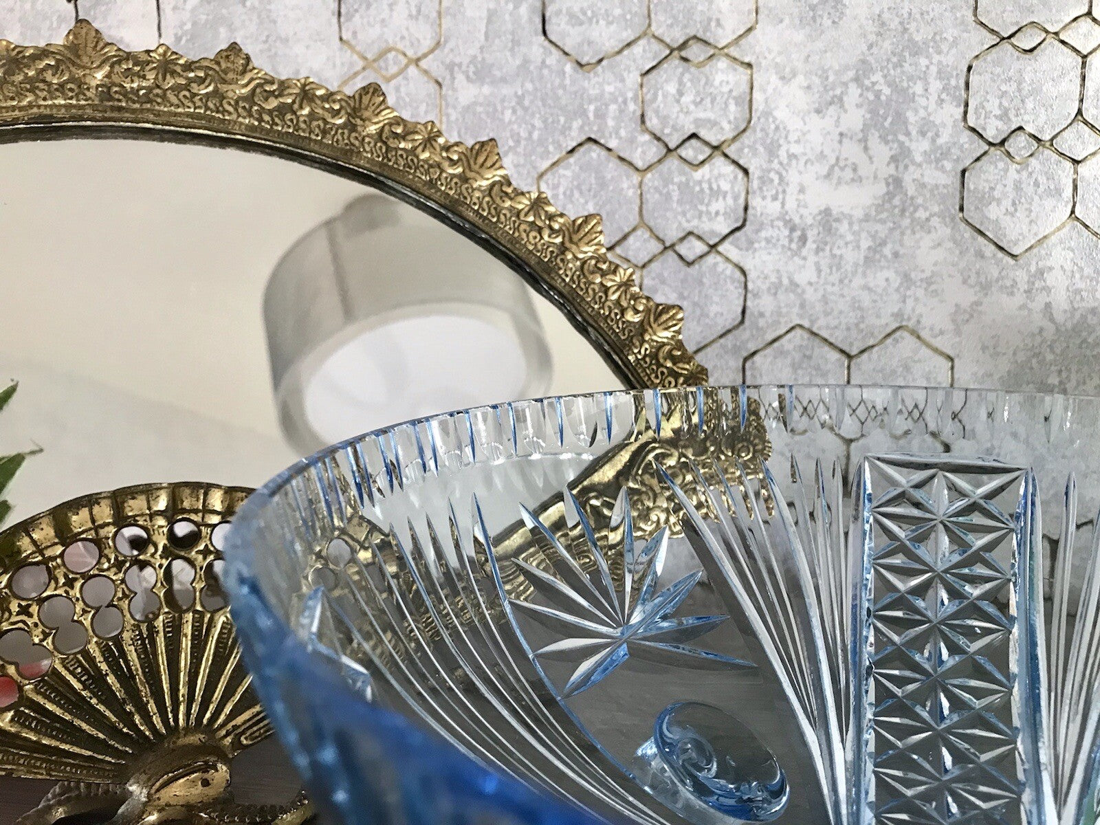 Antik EDEL blau Art Déco Schale Glasschale mundgeblasen geschliffen 3füssig