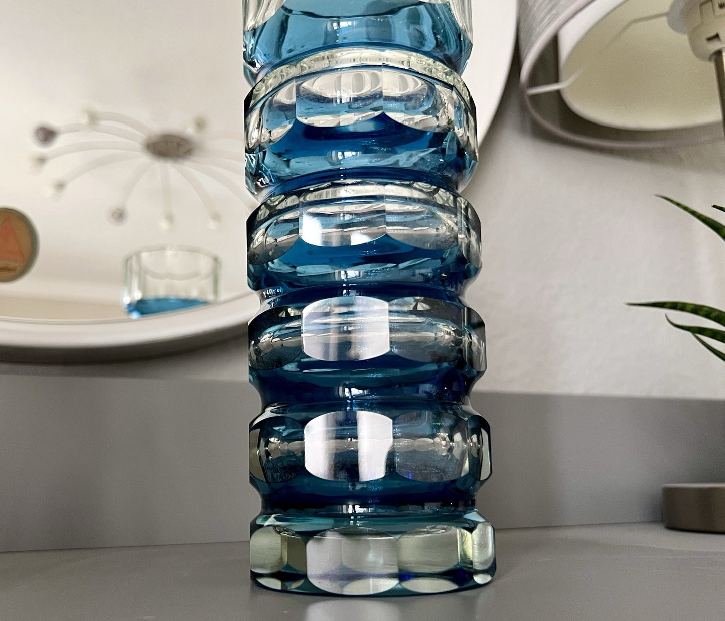 Antik? Art Déco Vase Glasvase Vase Glas Kristallglas Entwurf Meltzer Haida blau