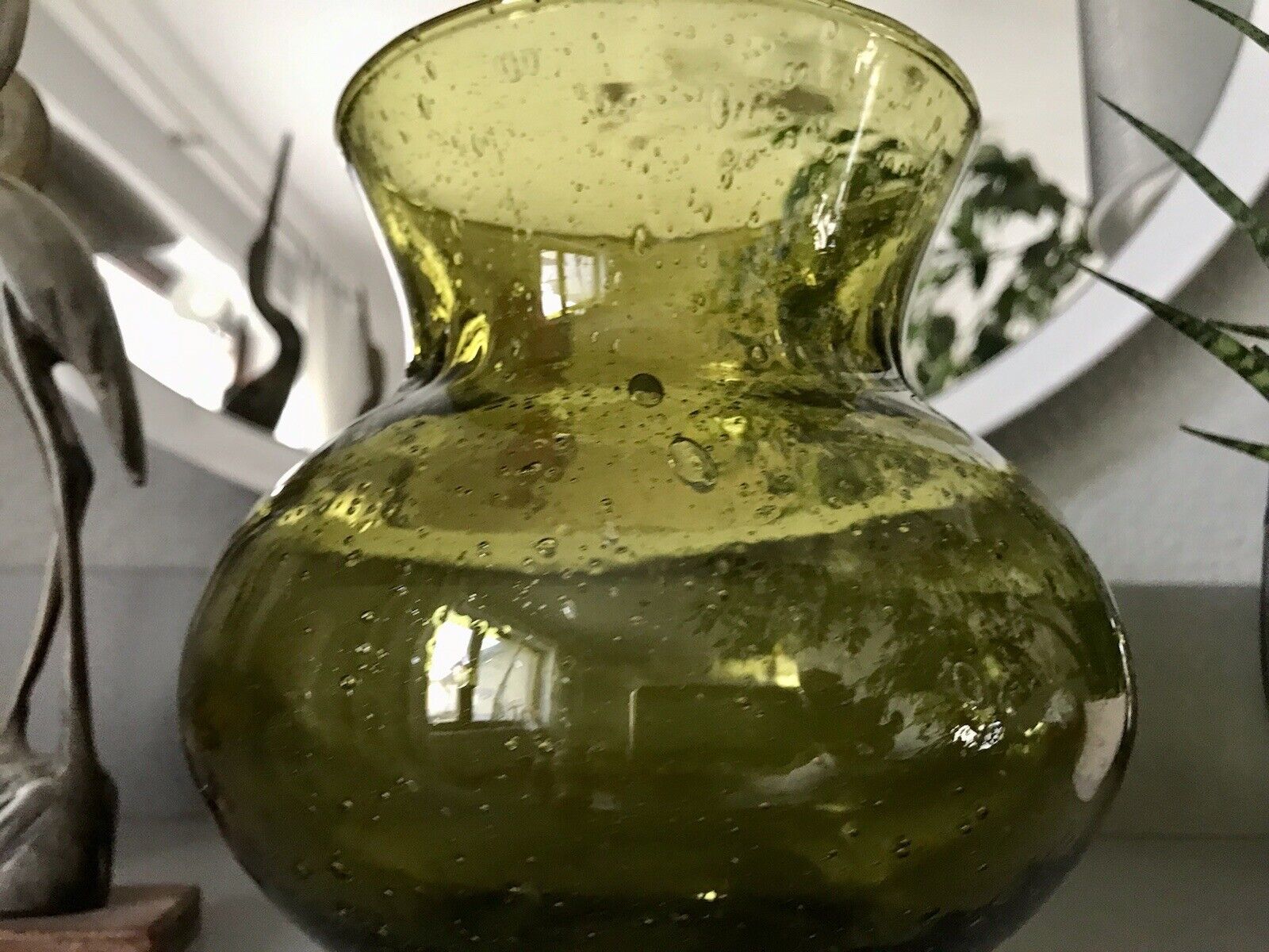 Vintage 60er Design Glasvase Glas oliv Grün Vase  Mid Century Bubble