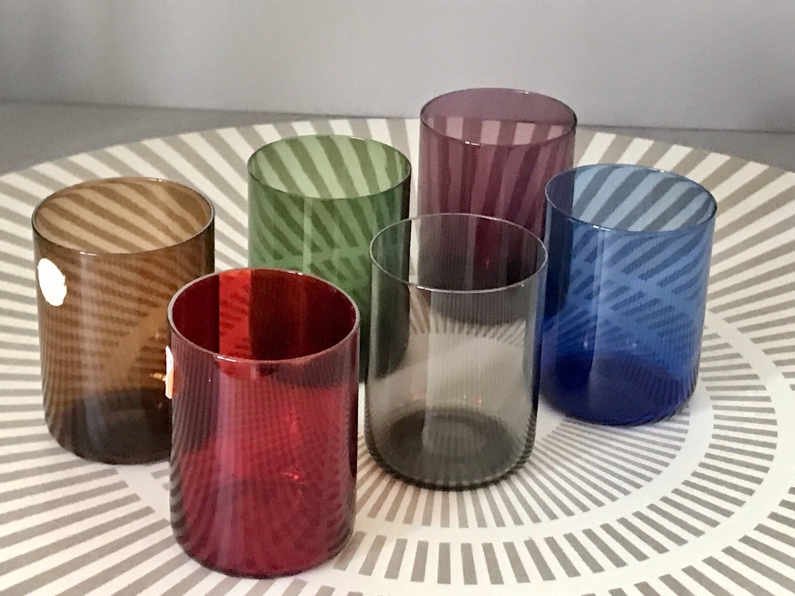 Vintage 60er Jahre 6 Schnapsgläser Gläser buntes Glas Rauchglas