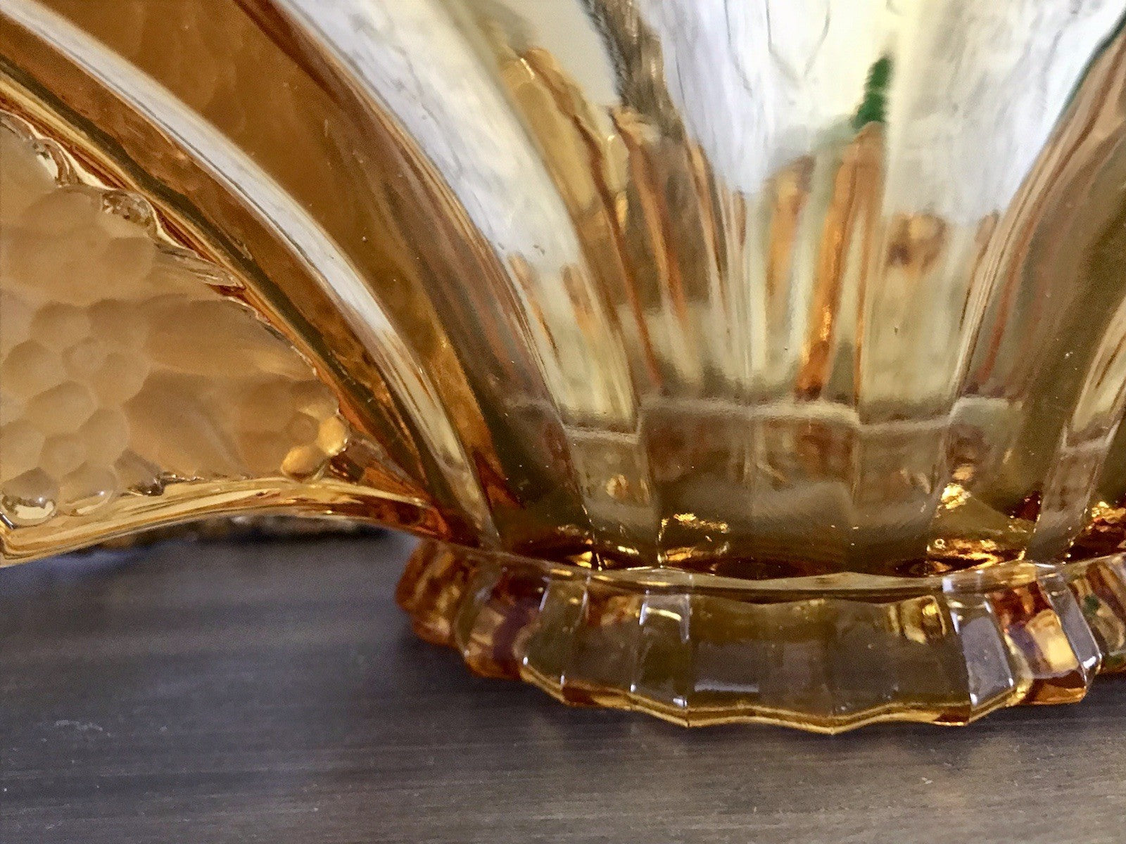 Antik Art Déco gelb Pressglas Schale Glas Brockwitz Prismen Fruchtschale 1941