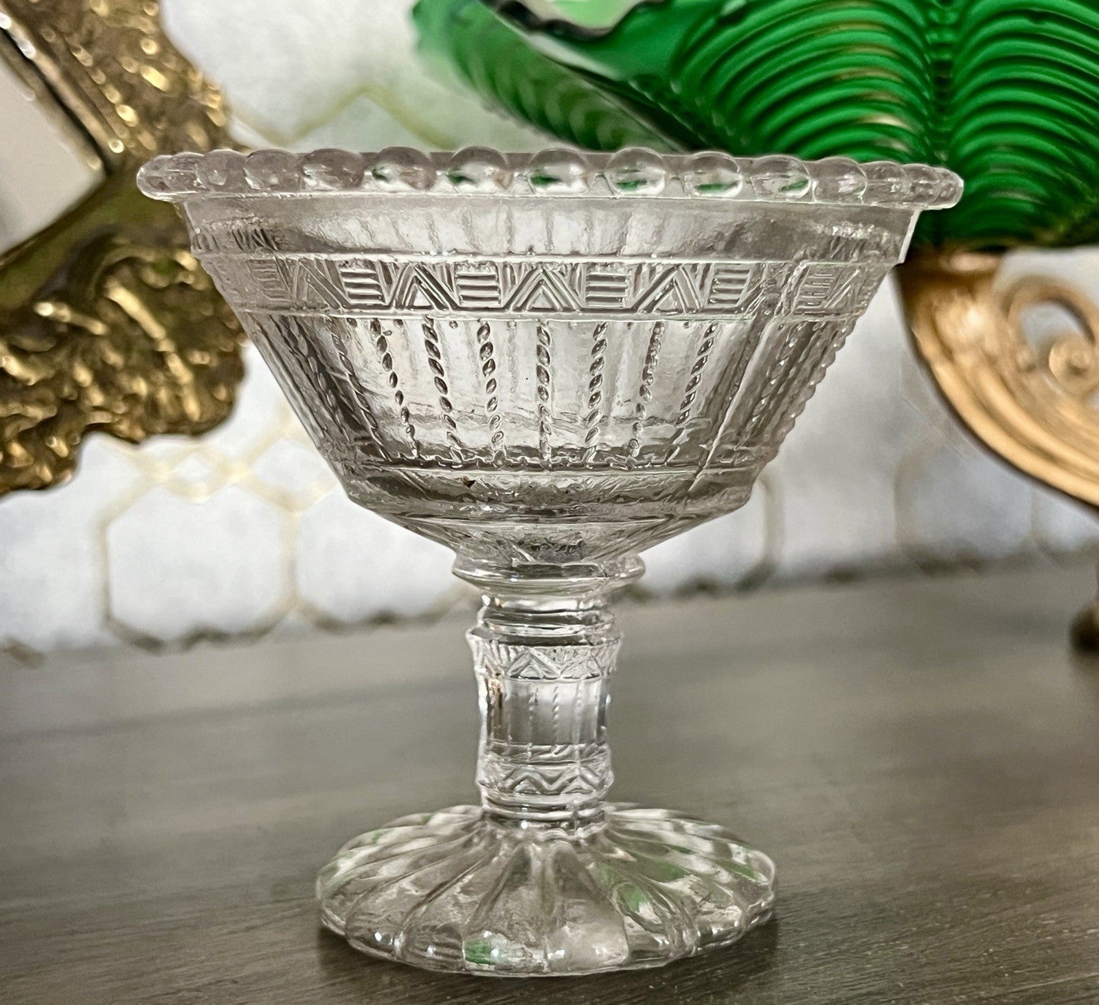 Antik Jugendstil Art Déco Pressglas Glas Fußschale Schale Zuckerschale