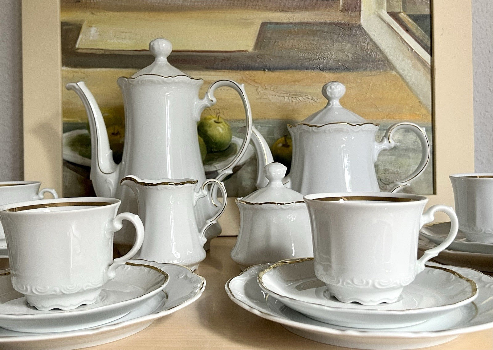 Vintage klassisches  Mitterteich Porzellan Kaffeeservice weiß gold 12 Pers. WOW!