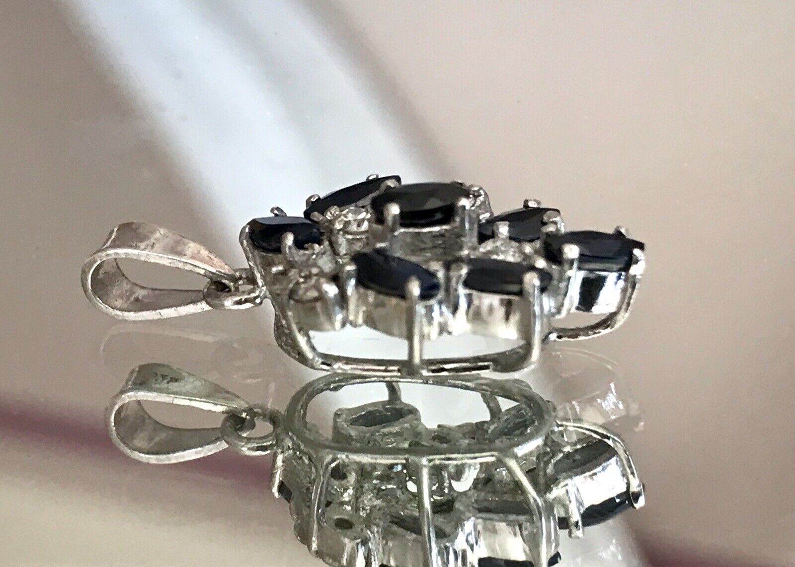 Antik Art Déco DAMEN 925 Silber Saphire? & farblose Steine Anhänger WUNDERSCHÖN!