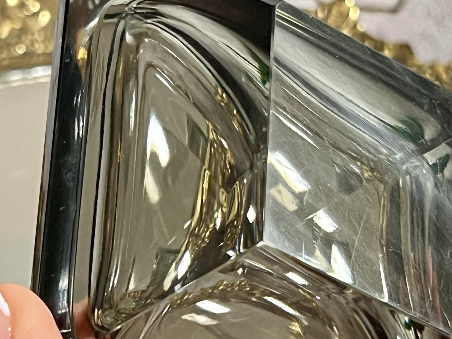 EDEL Art Déco antik Glasdose Kristallglas Frisiertisch Dose grau Schliff