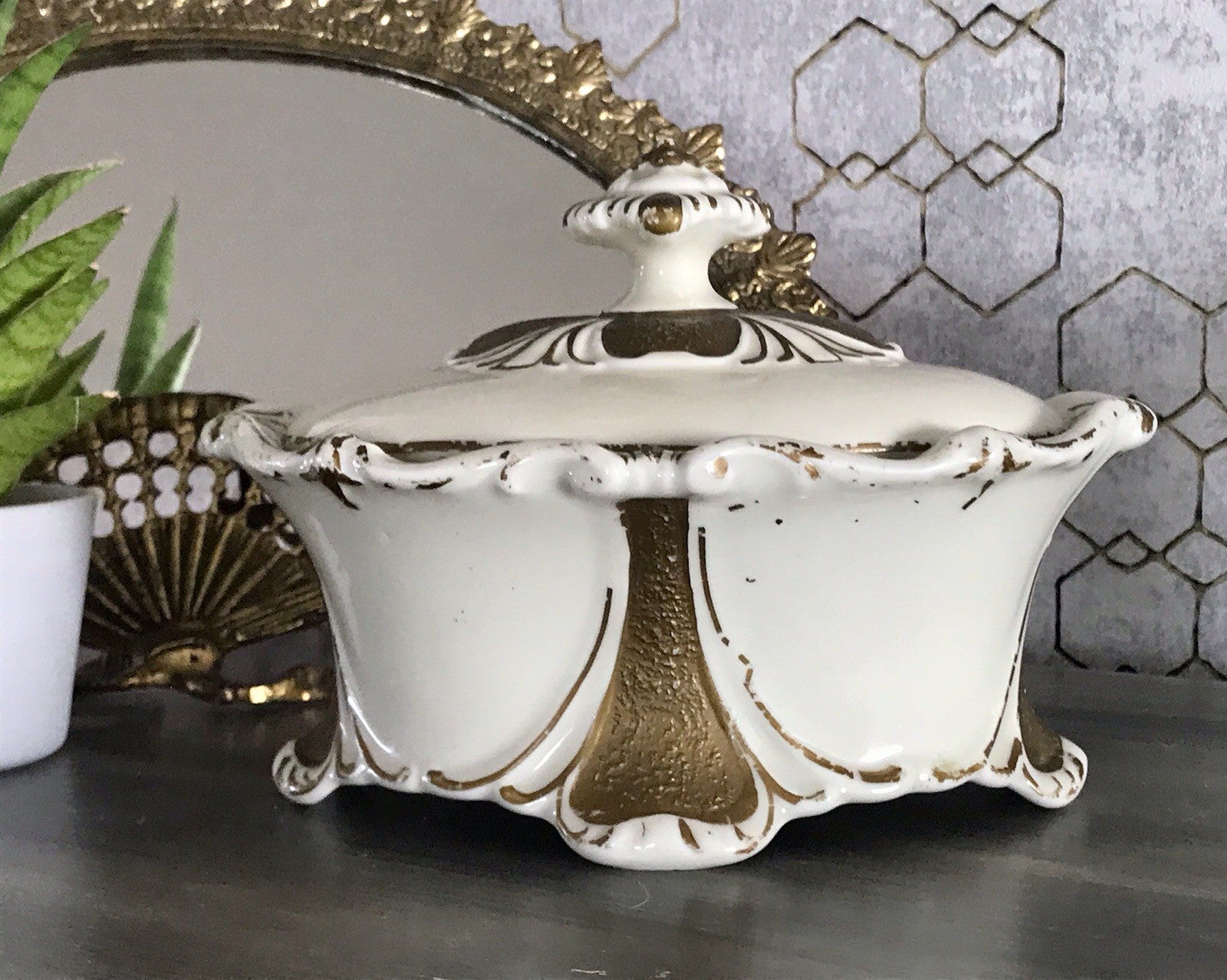 Antik Art Déco Porzellan Dose Deckeldose Schatulle Bonboniere Neu-Tettau 1930