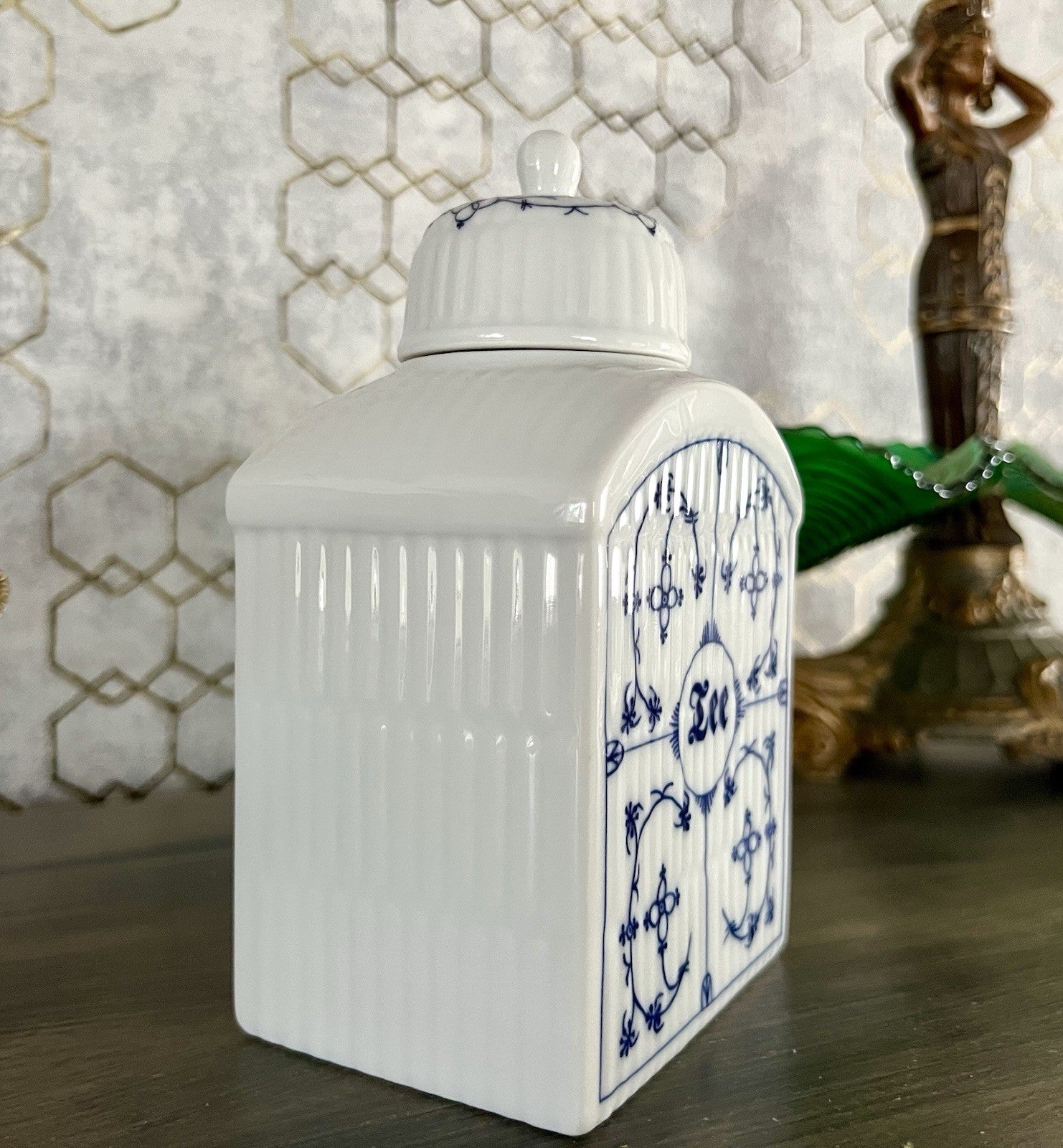 Vintage älter 1 Porzellan Teedose indisch blau weiß Rauderfehn Frerich Kramer