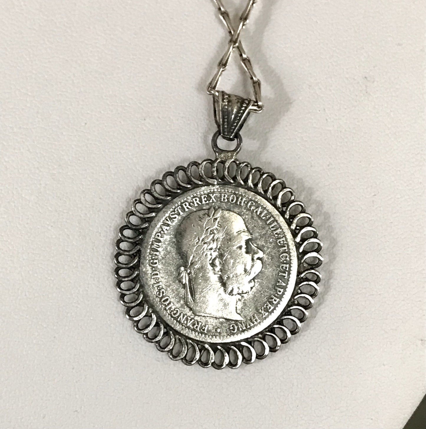 Antik Halskette Münze Kaiser Franz 1902 Anhänger Kettenanhänger Silber 835