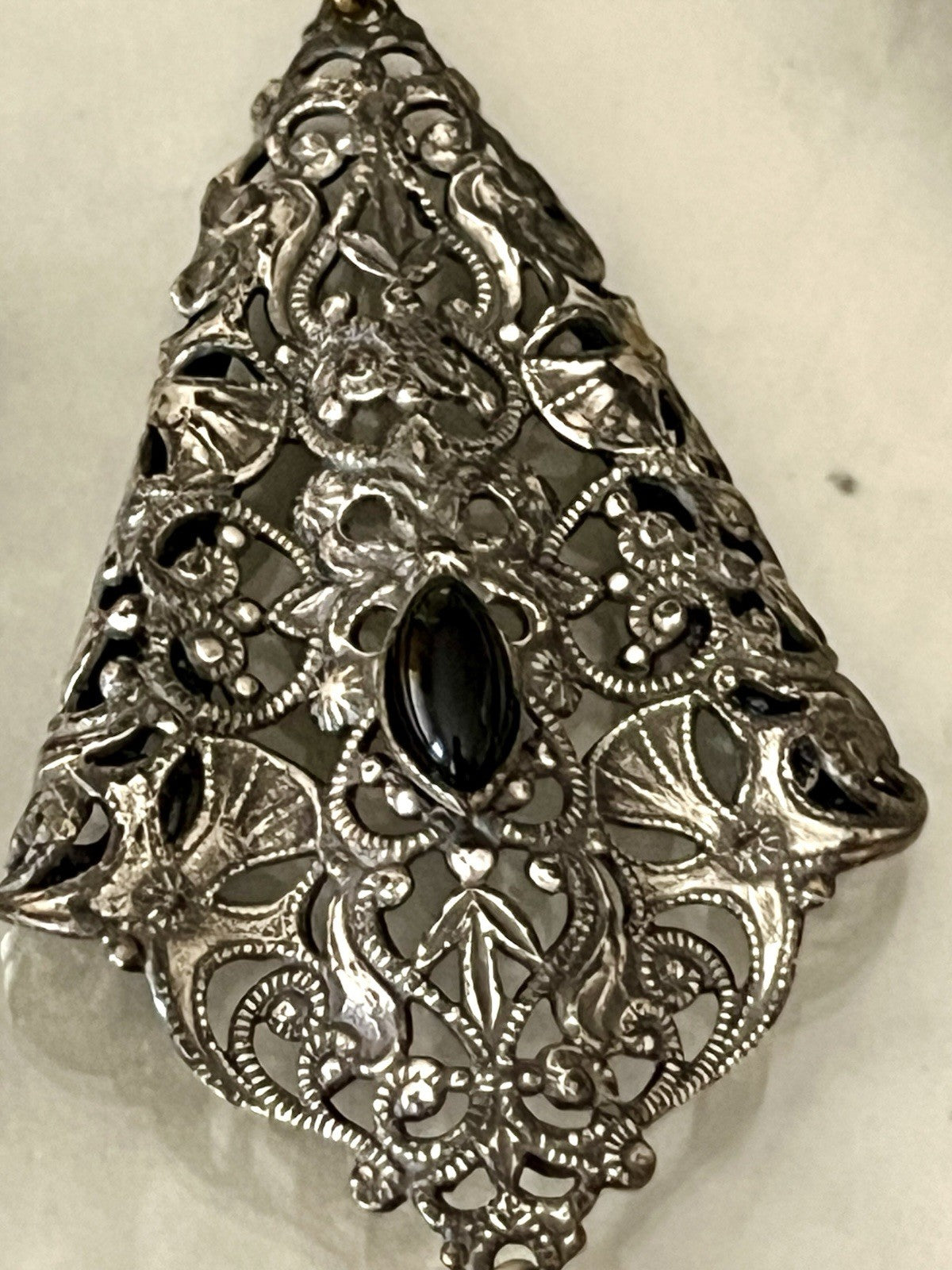 Antik? Vintage Ohrhänger Ohrringe DAMEN versilbert Viktorianisch Onyx Glas?