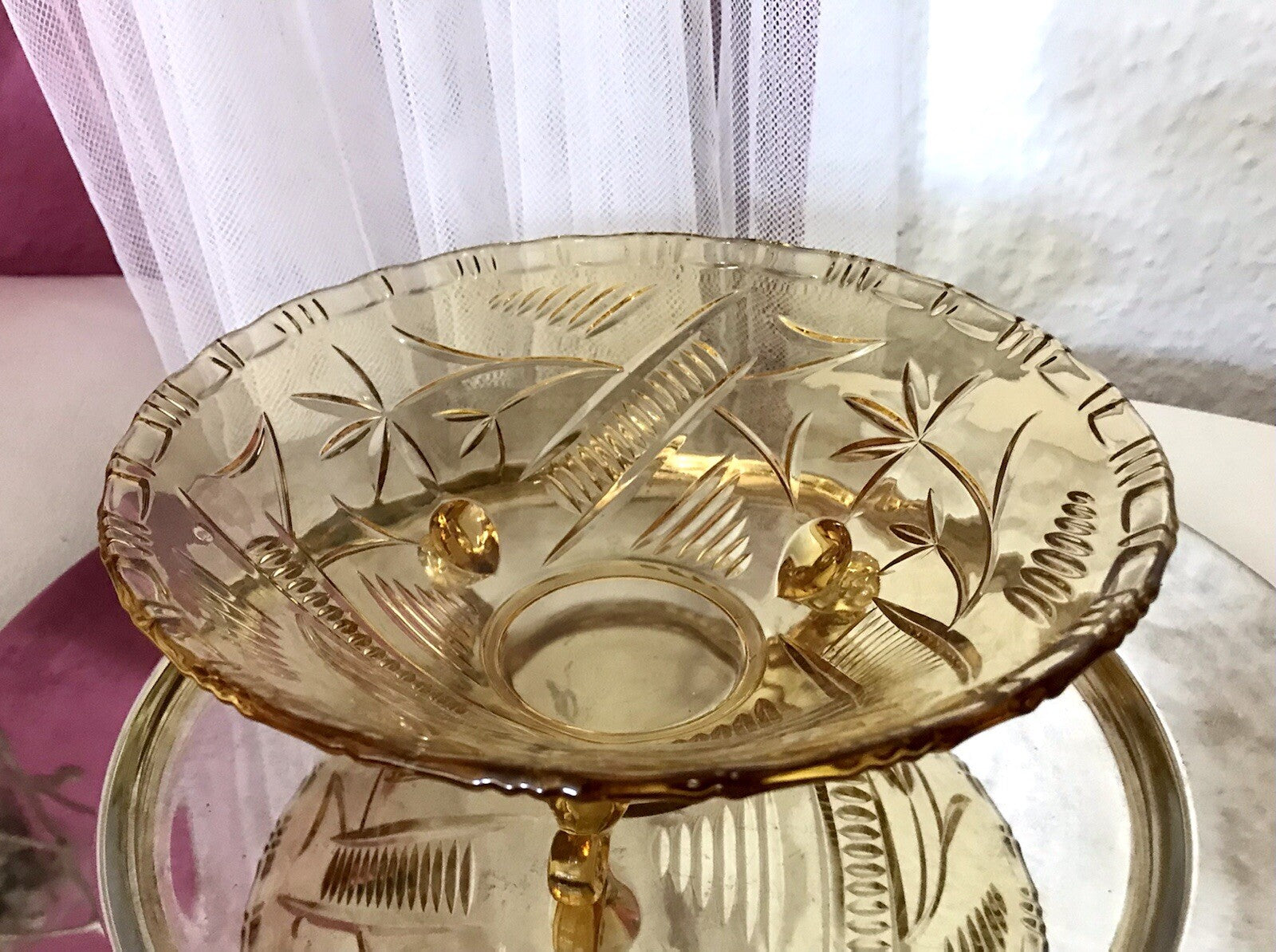 Antik gelb Art Déco 1 kleine Schale Pressglas Glasschale 3füßig So Schön!