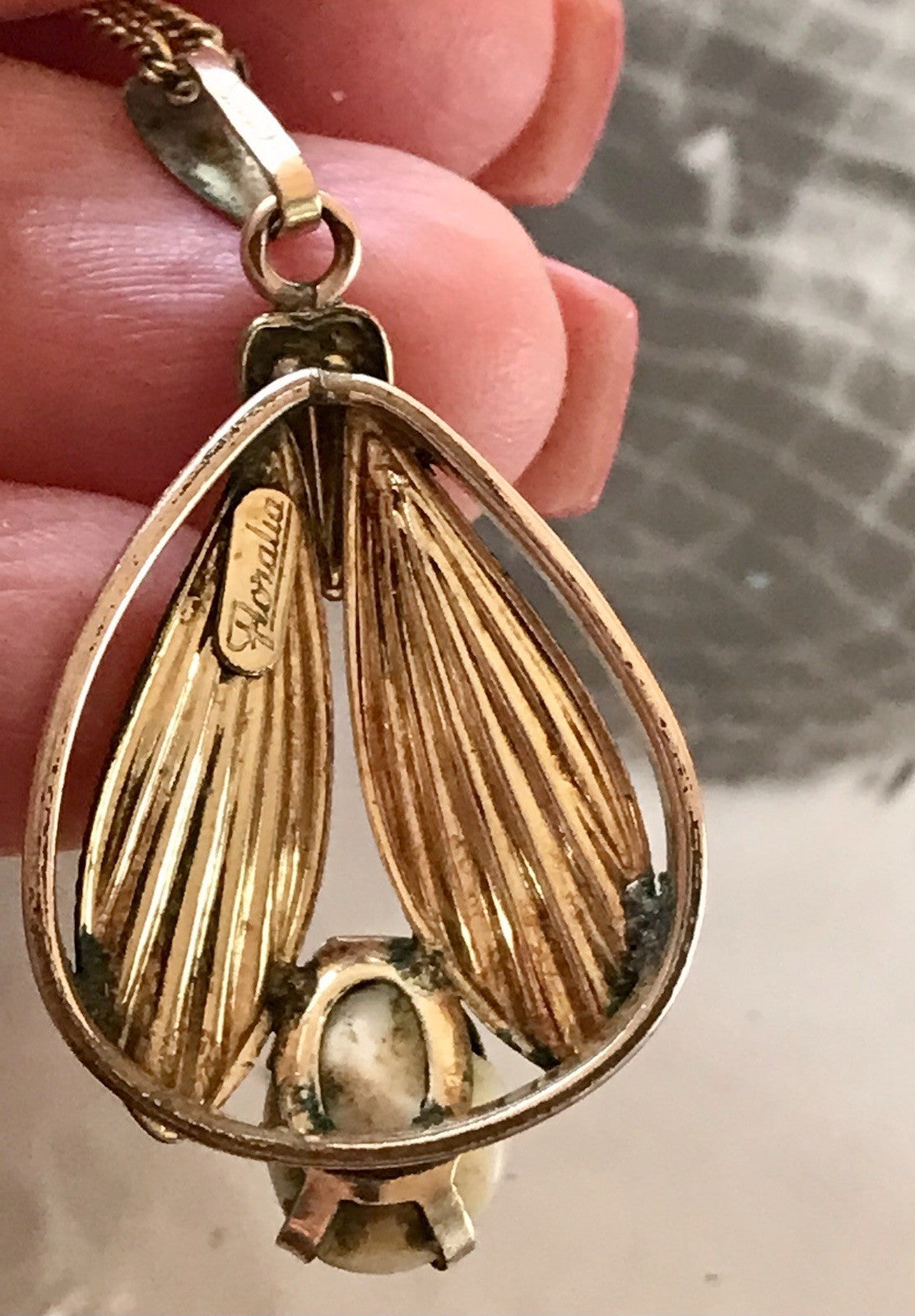Vintage Designer Anhänger Perle Amerik. Doublè vergoldet
