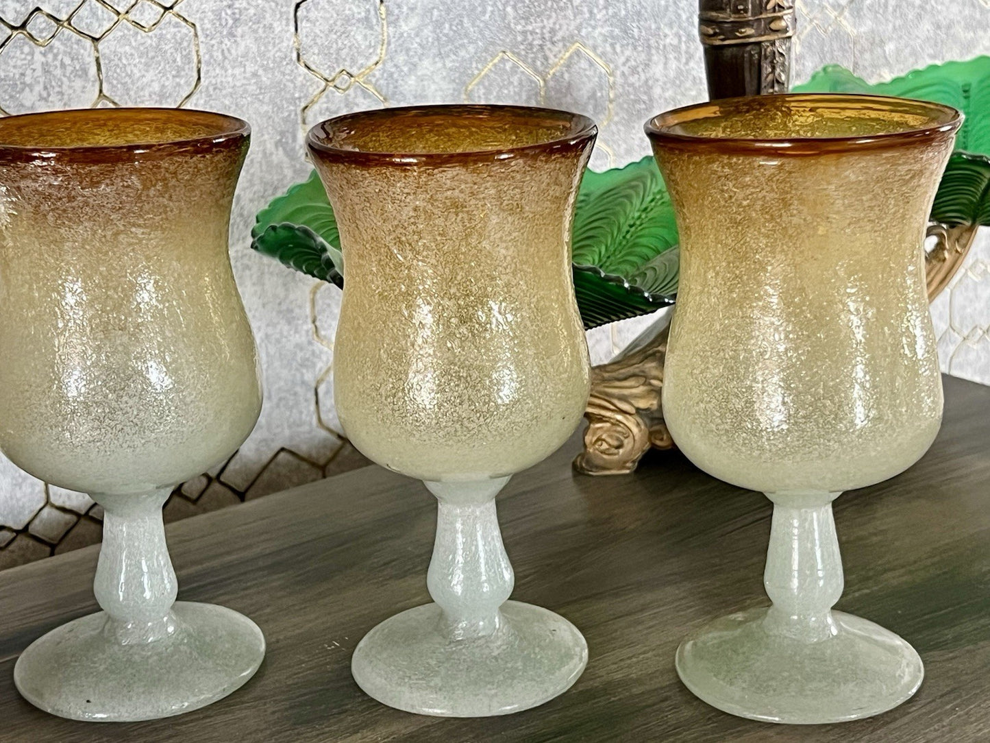 Antik Art Deco 3 Weingläser Weinkelche Glas Murano Pulegoso Napoleone Martinuzzi