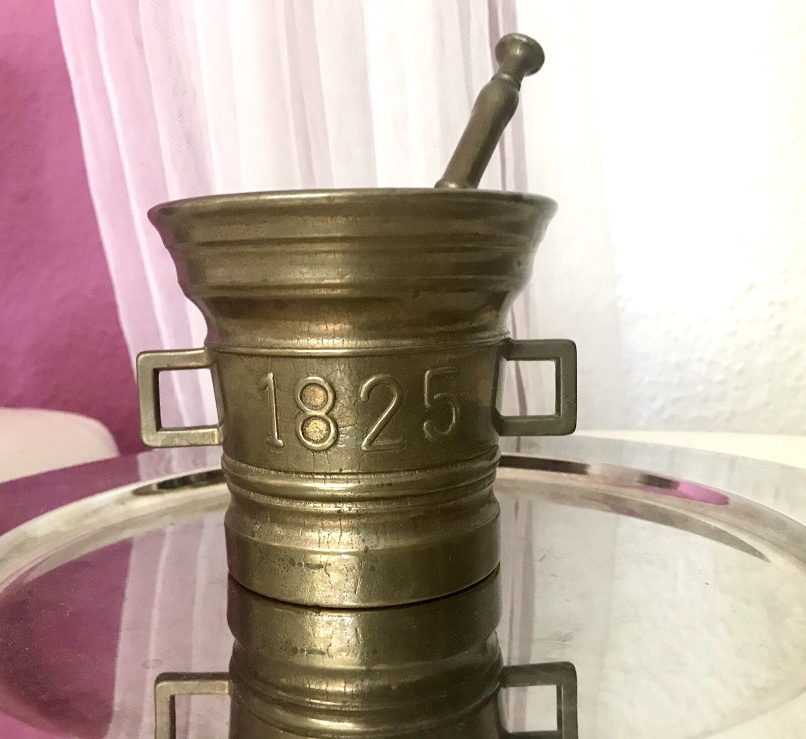 Alt Vintage Messing Mörser mit Pistill Stößel 1825 Replik
