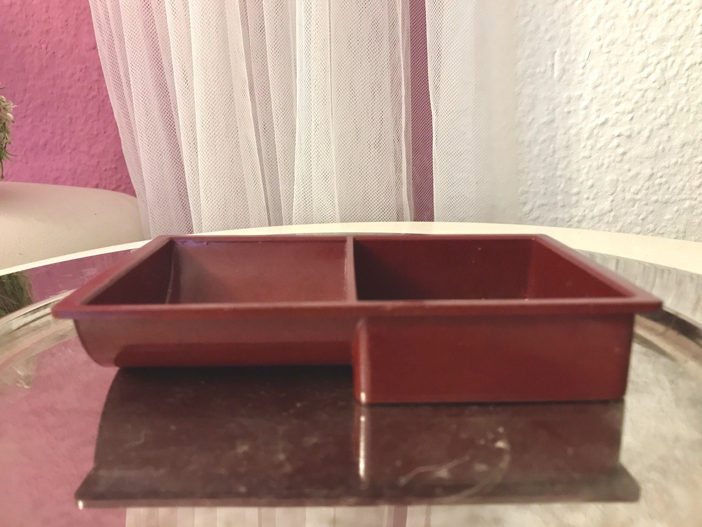 Antik alt Bakelit Münzablage?  Münzfach? Stempelbox Box weinrot Vintage