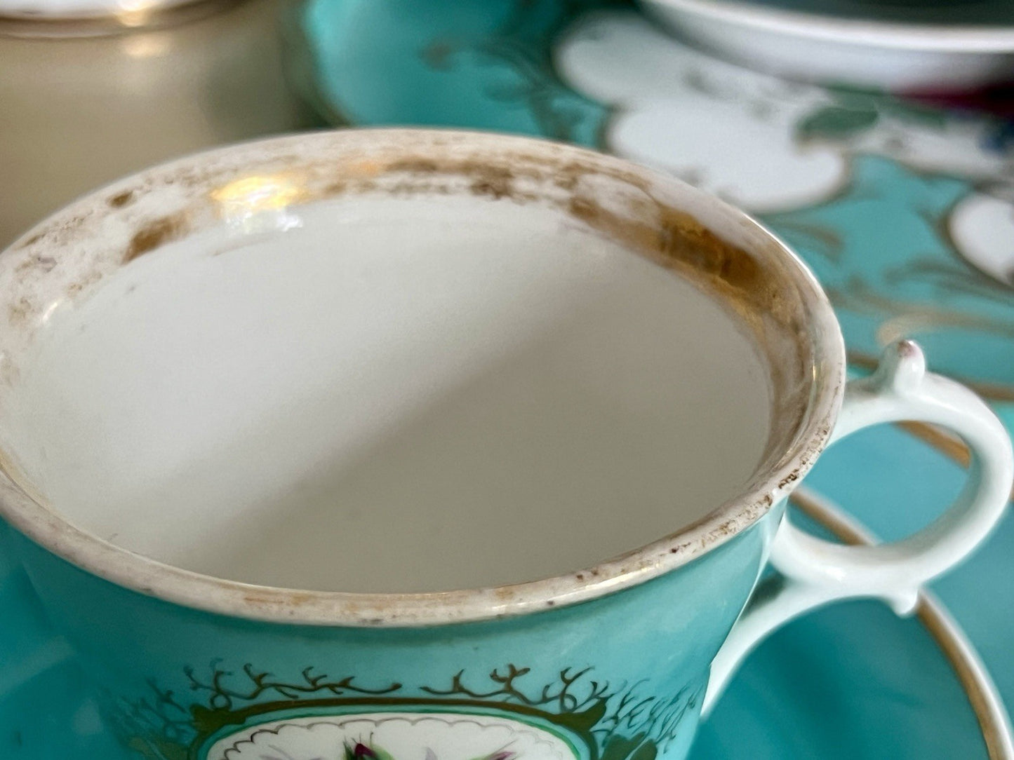 Antik 1870-1900 Porzellan Kaffeeservice 6 Pers. Carl Tielsch Altwasser türkis