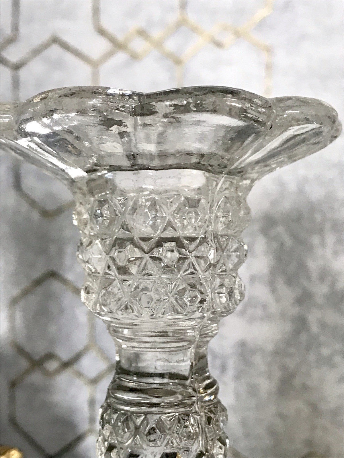 Antik Art Déco 2x Kerzenleuchter Leuchter Kerzenständer Pressglas Glas