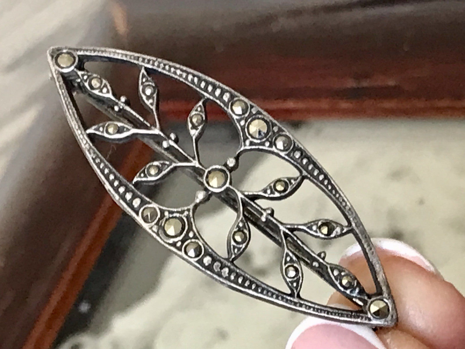 Antik reines Jugendstil Brosche 835 Silber Markasite WUNDERVOLLE ARBEIT!