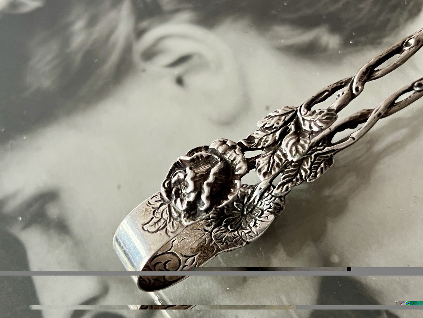 Antik? alt elegant 800 Silber Zuckerzange Hildesheimer Rose Rosenranke-Greifer