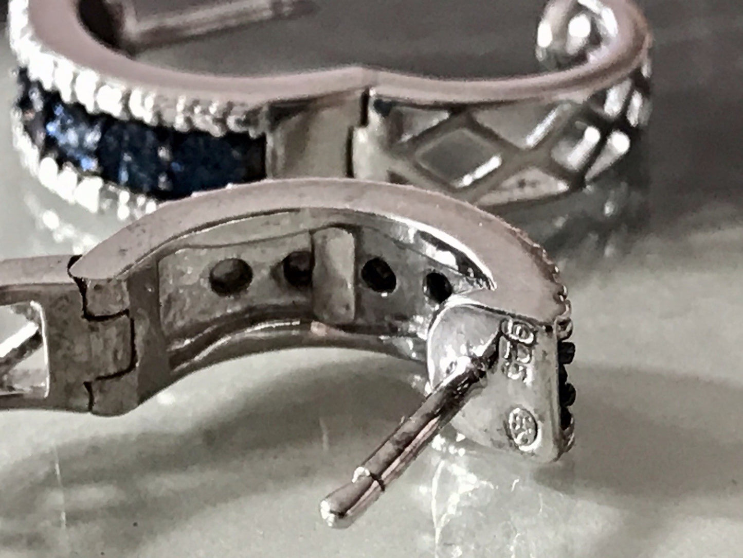 Ohrringe 925 Silber Creole Klappcreolen blaue Steine Saphire? Edel HN