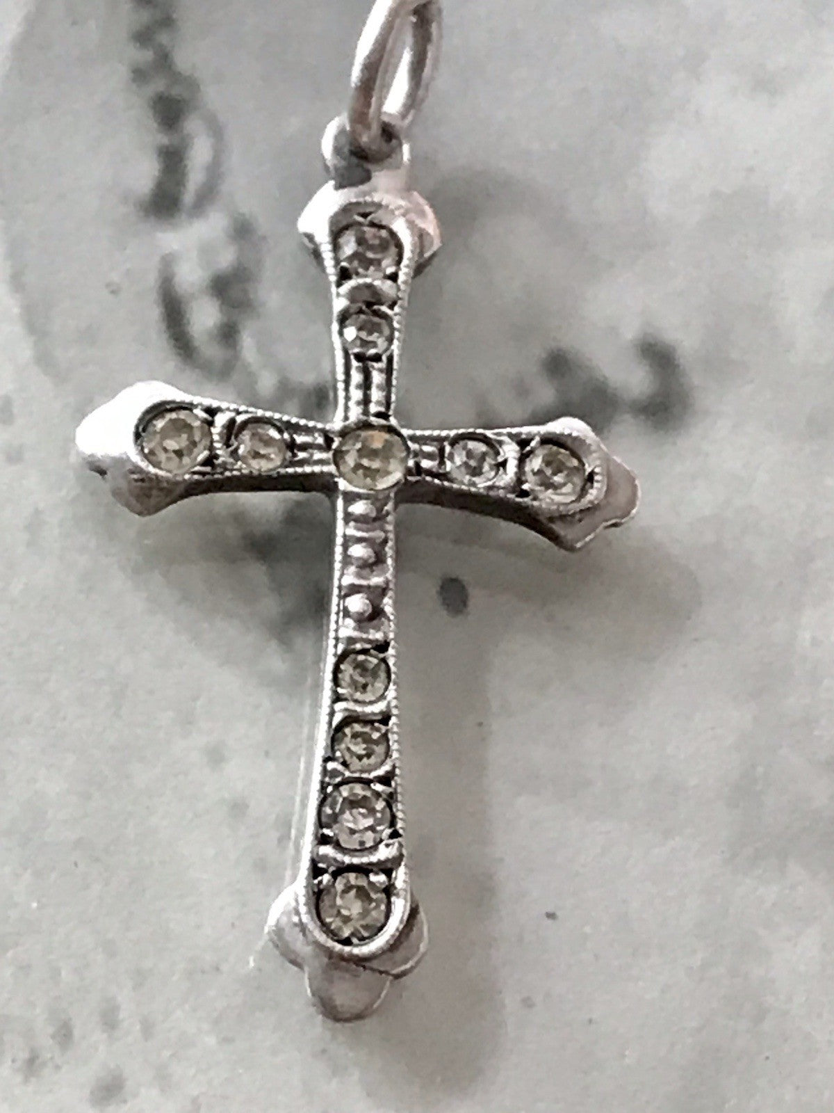 Antik Echtsilber 835 Silber Kreuz Anhänger Kettenanhänger farblose Steine