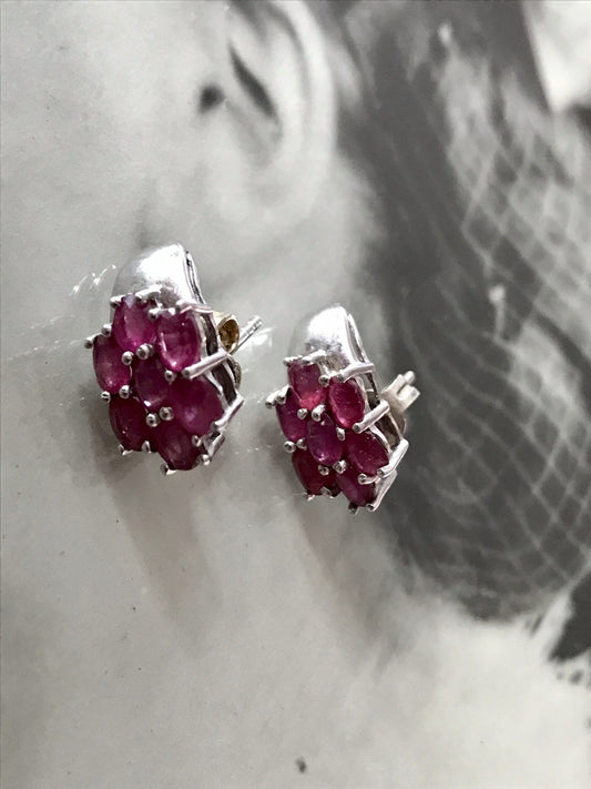Vintage Ohrringe 925 Silber rubinrote Steine Rubine?