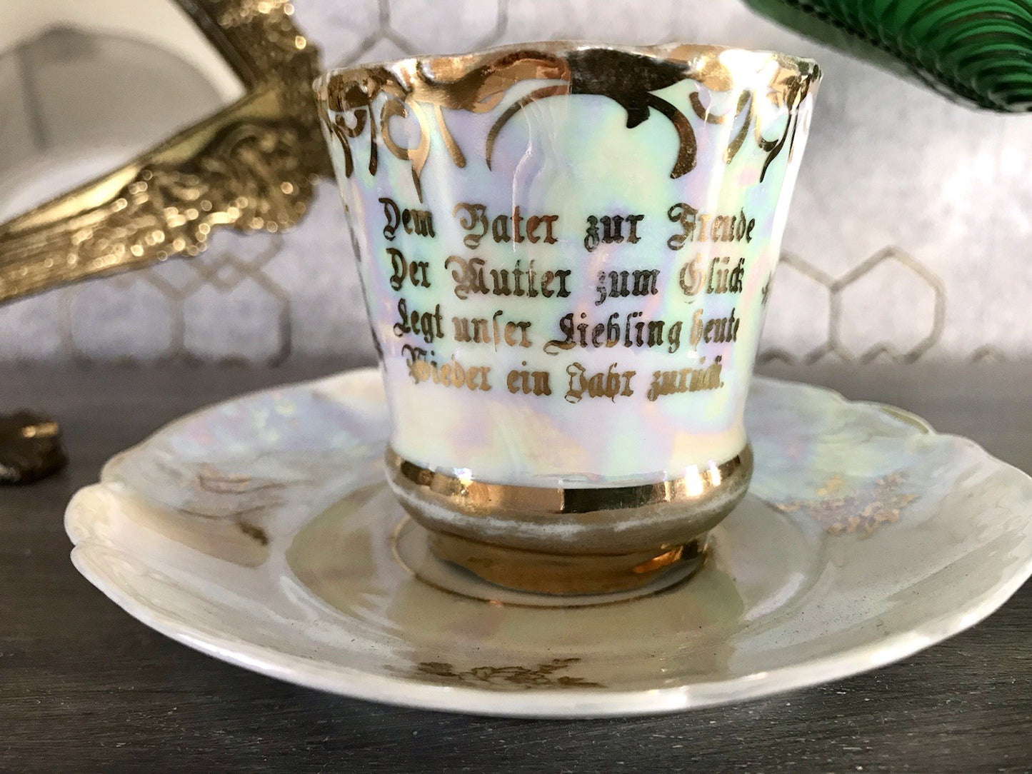 Antik Porzellan Andenken Becher Gedeck Sammeltasse Tasse Geburtstag Kind