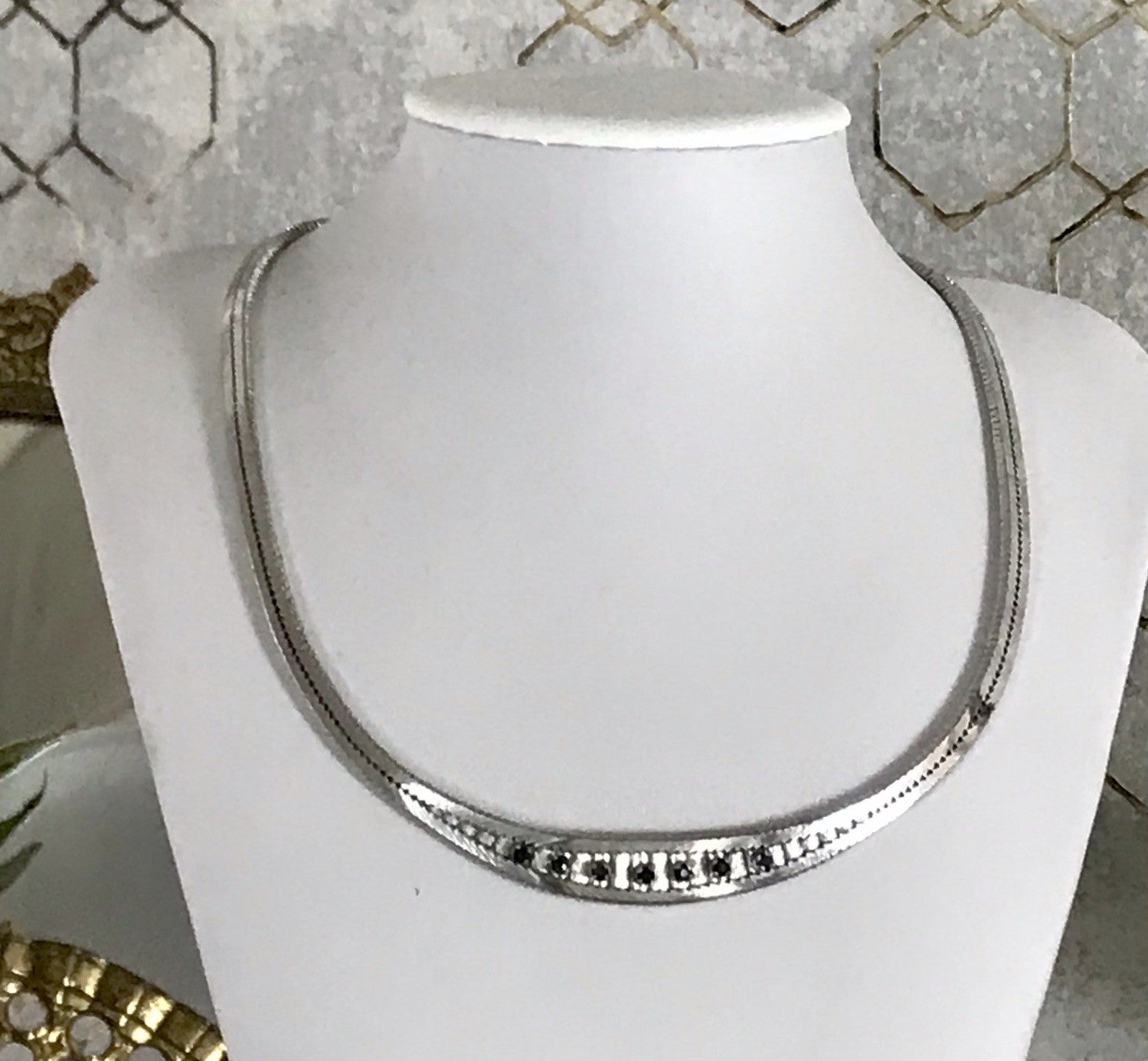 Antik Edel Art Déco 835 Silber Collier rhodiniert Halskette blaue Steine Armband