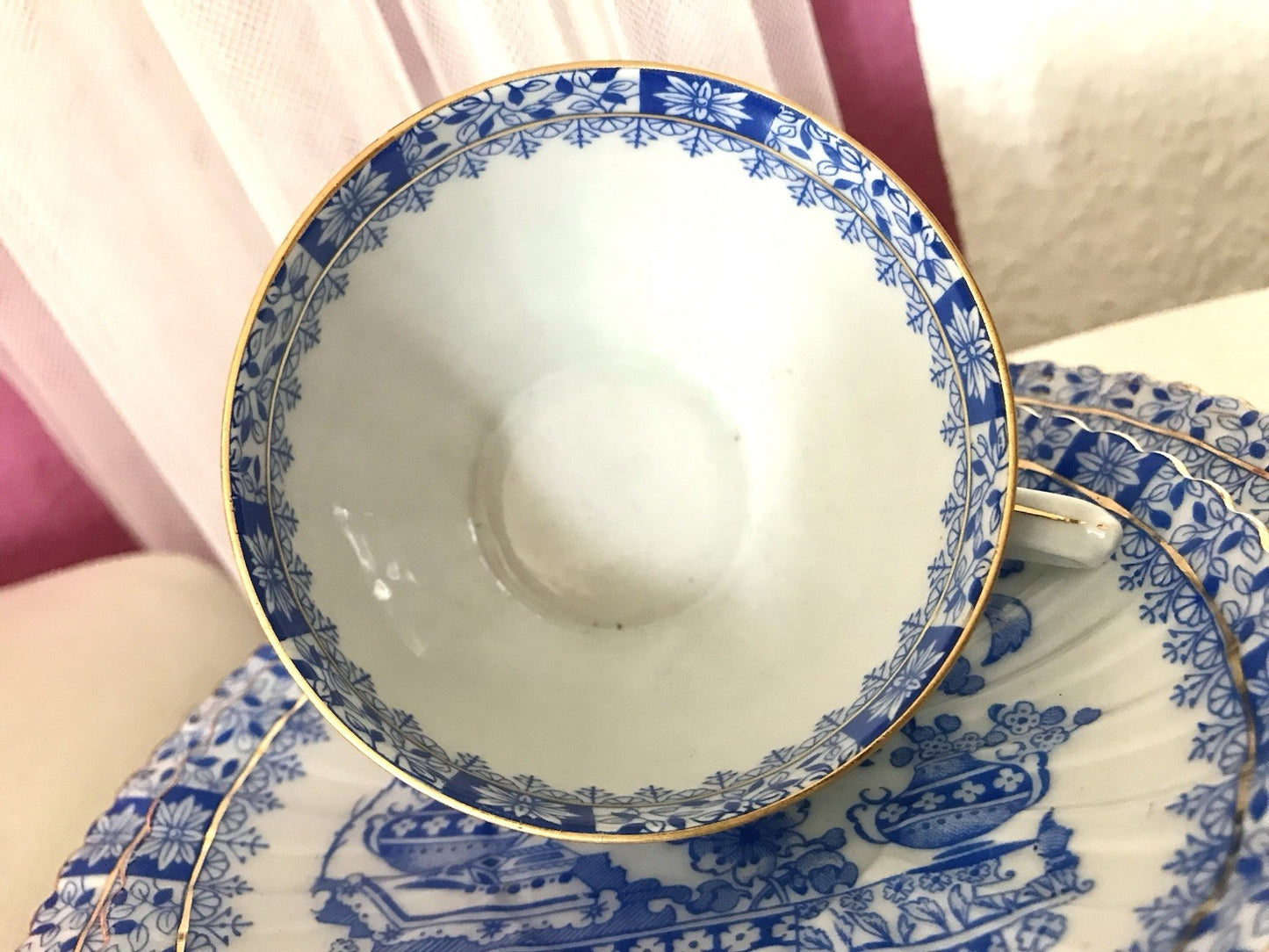 Antik Vintage Porzellan 1 Kaffee-Gedeck Sammeltasse Schön! China blau Tuppack&