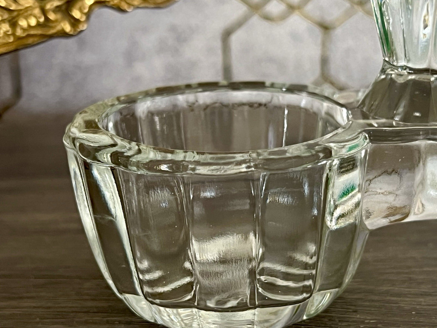 Antik Art Déco Pressglas Salz & Pfeffer Menage Saliere Gewürzständer Glas